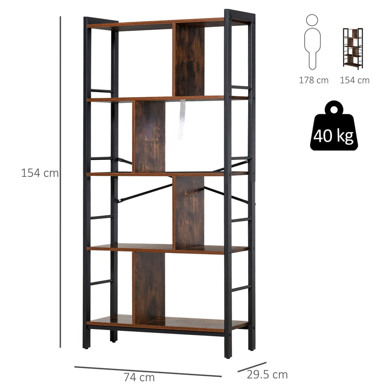 HOMCOM Vintage Industrial Style Storage Shelf Bookcase Closet Display Rack Kitchen Organizer with 4 Shelves, Metal Frame for Living Room Study