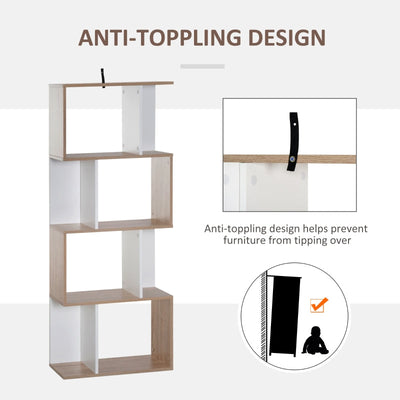 Four-Tier Double 'S' Shelving Unit - White And Oak Tone