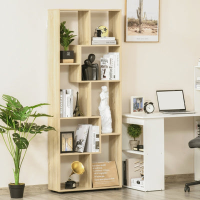 HOMCOM Eight-Section Tall Shelving Unit - Oak Effect