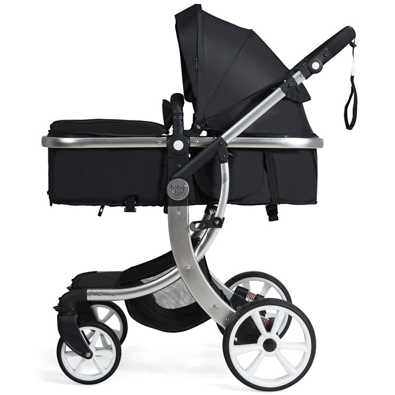 2 in 1 Foldable Baby Stroller with Rain Cover and Mosquito Net-Black