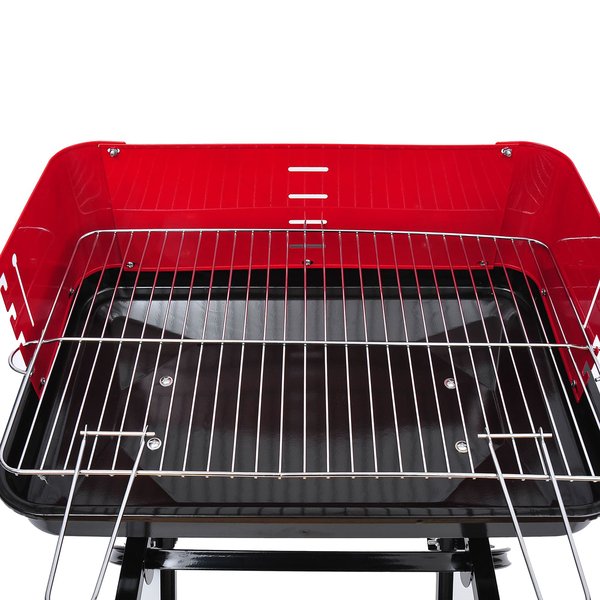 Foldable Trolley Barbecue Grill W/ Wheels - Red And Black