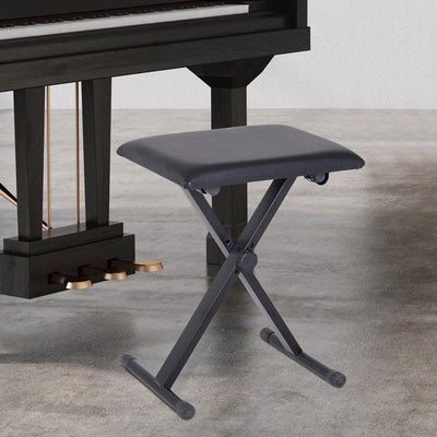 Foldable Piano Stool Padded Seat Adjustable Height Bench X Frame- Black