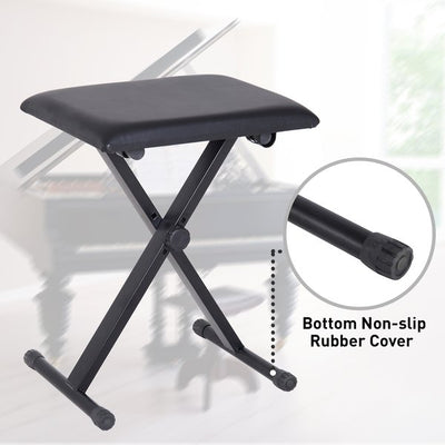 Foldable Piano Stool Padded Seat Adjustable Height Bench X Frame- Black