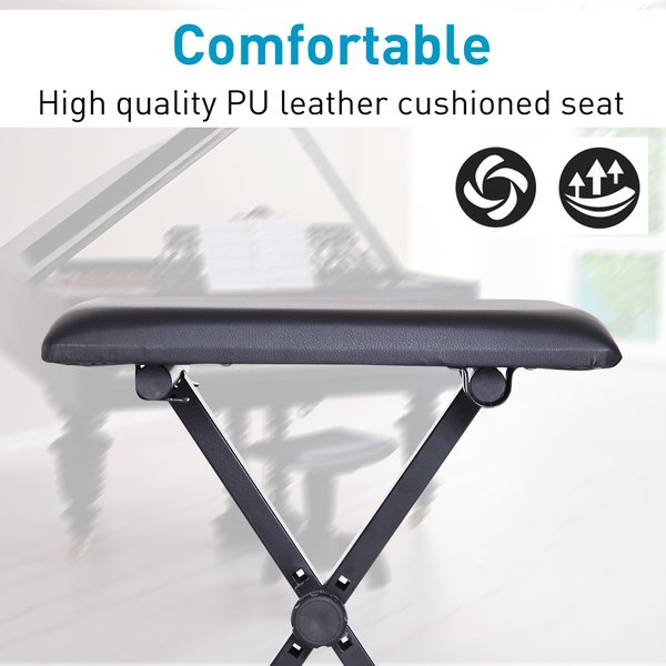 Foldable Piano Stool Padded Seat Adjustable Height Bench X Frame- Black