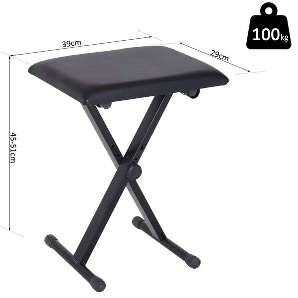 Foldable Piano Stool Padded Seat Adjustable Height Bench X Frame- Black