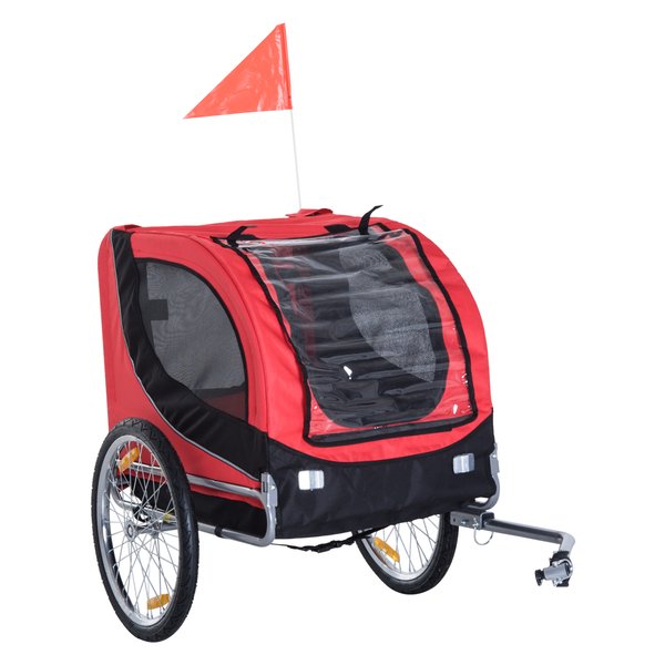 Folding Bicycle Pet Trailer W/Removable Cover- Red