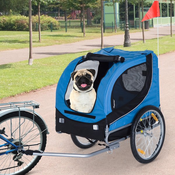 Folding Bicycle Pet Trailer W/Removable Cover - Blue/Black