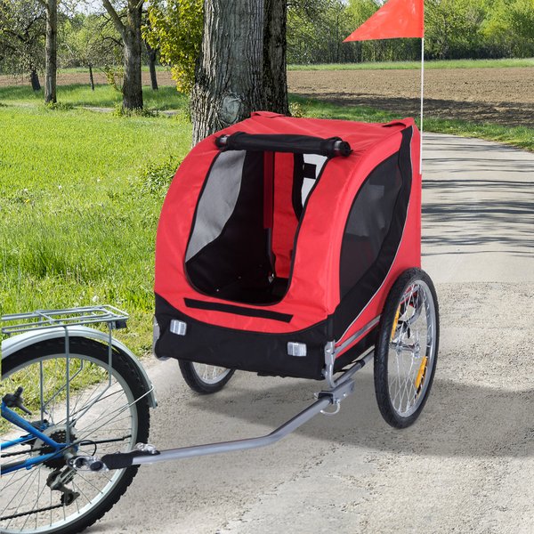 Folding Bicycle Pet Trailer W/Removable Cover- Red