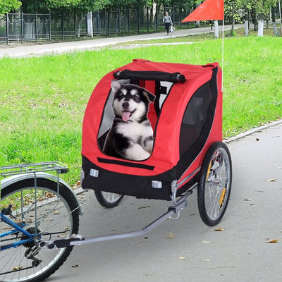 Folding Bicycle Pet Trailer W/Removable Cover- Red