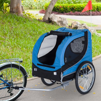 Folding Bicycle Pet Trailer W/Removable Cover - Blue/Black