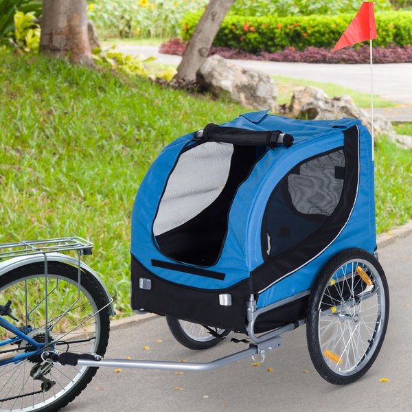 Folding Bicycle Pet Trailer W/Removable Cover - Blue/Black