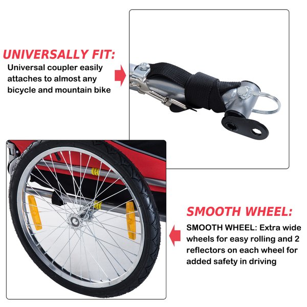 Folding Bicycle Pet Trailer W/Removable Cover- Red