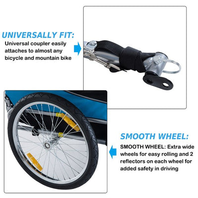 Folding Bicycle Pet Trailer W/Removable Cover - Blue/Black