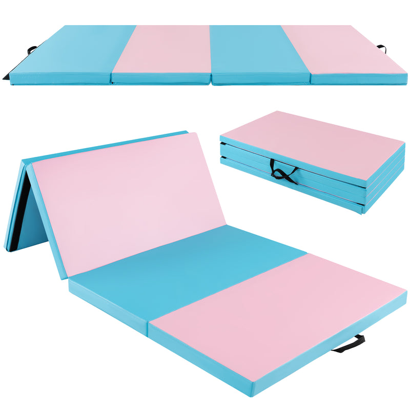 Folding Gymnastics Mat with Carry Handles Hook and Loop Fasteners-Pink &amp;amp; Blue