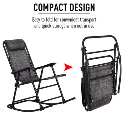 Folding Rocking Chair  W/ Headrest - Grey