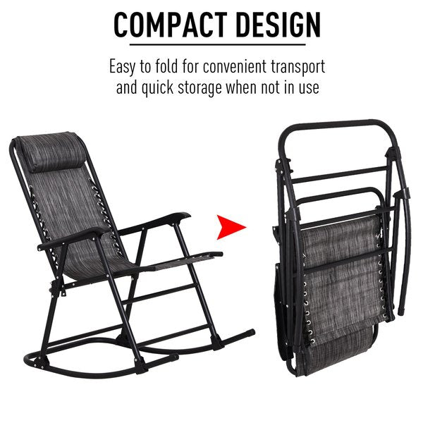 Folding Rocking Chair  W/ Headrest - Grey