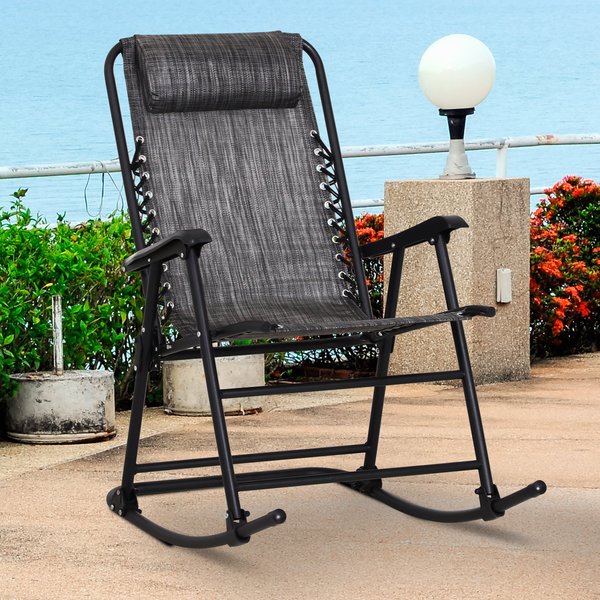 Folding Rocking Chair  W/ Headrest - Grey