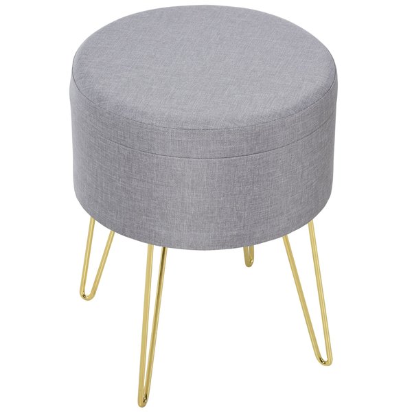 Footstool Ottoman Coffee Table Polyester Upholstered Round - Grey/Gold