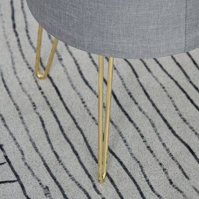 Footstool Ottoman Coffee Table Polyester Upholstered Round - Grey/Gold