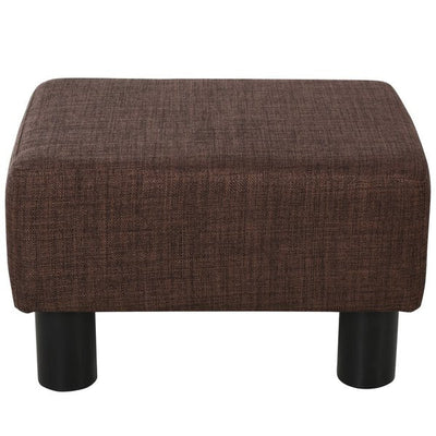 Footstool Ottoman Cube Linen Fabric W/ 4 Plastic Legs- Brown