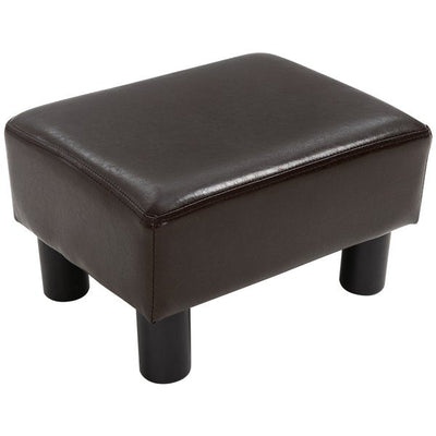 Footstool Ottoman Cube PU Faux Leather W/ 4 Plastic Legs- Brown