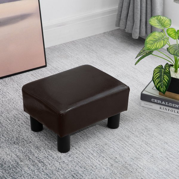 Footstool Ottoman Cube PU Faux Leather W/ 4 Plastic Legs- Brown