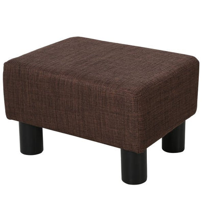 Footstool Ottoman Cube Linen Fabric W/ 4 Plastic Legs- Brown