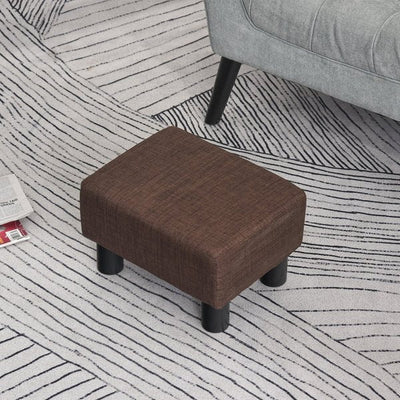 Footstool Ottoman Cube Linen Fabric W/ 4 Plastic Legs- Brown