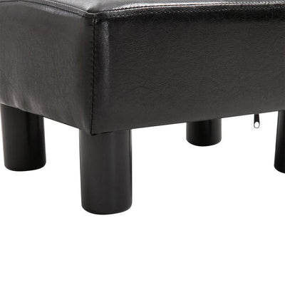 Footstool Ottoman Cube PU Faux Leather W/ 4 Plastic Legs- Brown