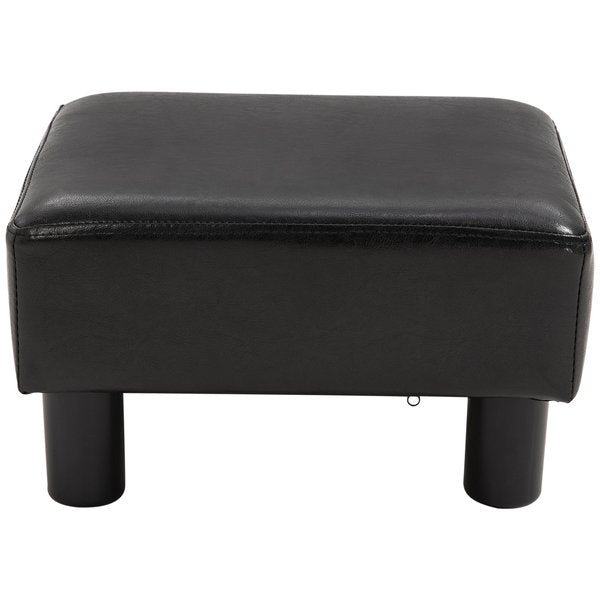 Footstool Ottoman Cube PU Faux Leather W/ 4 Plastic Legs- Brown