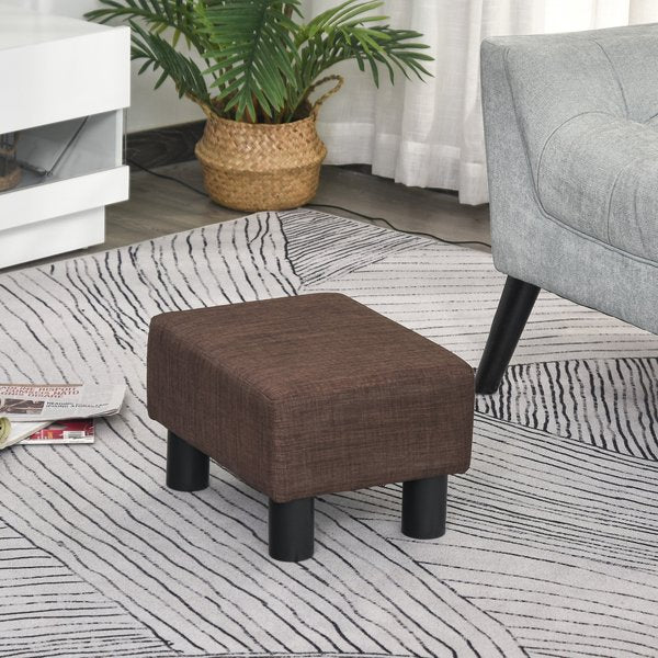 Footstool Ottoman Cube Linen Fabric W/ 4 Plastic Legs- Brown