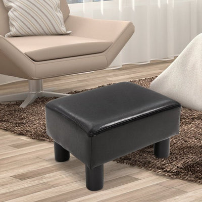 Footstool Ottoman Cube PU Faux Leather W/ 4 Plastic Legs- Brown