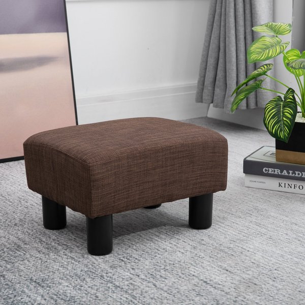 Footstool Ottoman Cube Linen Fabric W/ 4 Plastic Legs- Brown