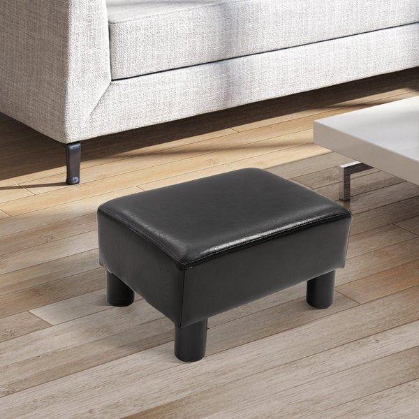 Footstool Ottoman Cube PU Faux Leather W/ 4 Plastic Legs- Brown