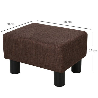 Footstool Ottoman Cube Linen Fabric W/ 4 Plastic Legs- Brown