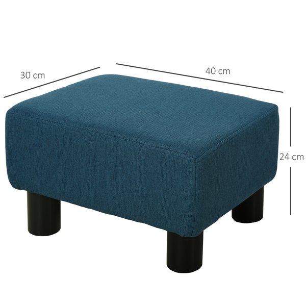 Footstool Ottoman Linen Polyester Upholstered - Dark Blue