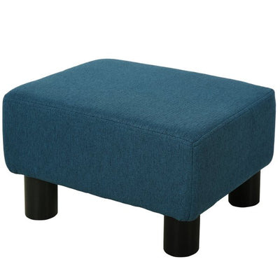 Footstool Ottoman Linen Polyester Upholstered - Dark Blue