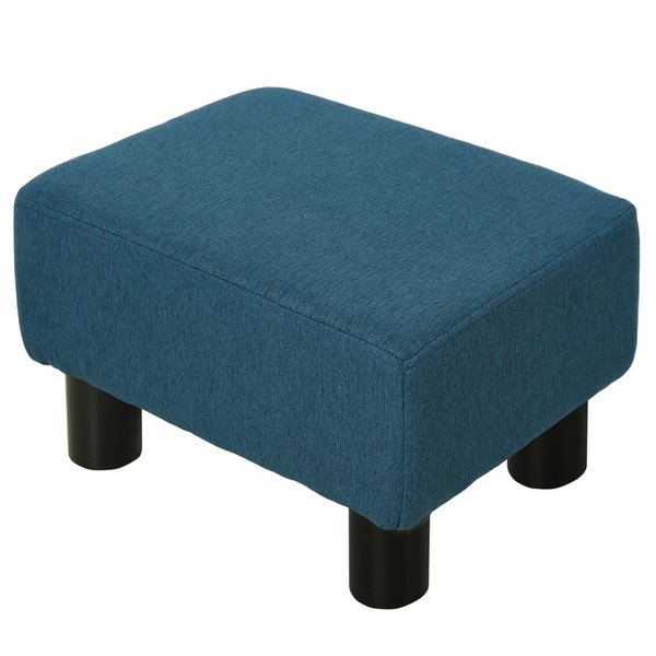 Footstool Ottoman Linen Polyester Upholstered - Dark Blue