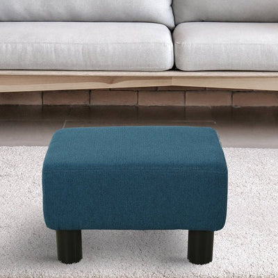 Footstool Ottoman Linen Polyester Upholstered - Dark Blue