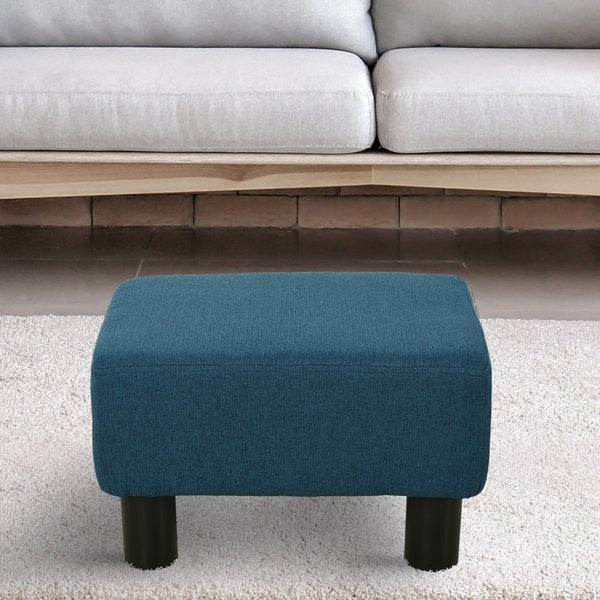 Footstool Ottoman Linen Polyester Upholstered - Dark Blue