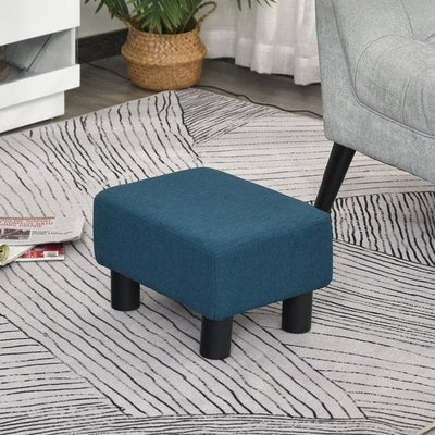 Footstool Ottoman Linen Polyester Upholstered - Dark Blue