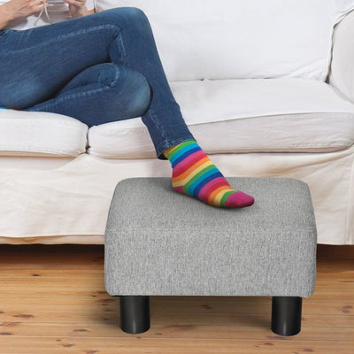 Footstool Ottoman Polyester Upholstered - Grey