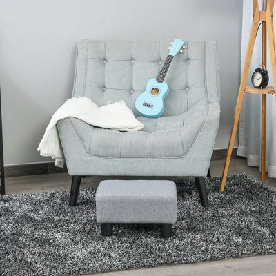 Footstool Ottoman Polyester Upholstered - Grey