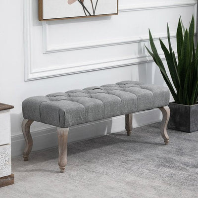 Footstool Ottoman Tufted Upholstered Accent Bed-End Bench Window Seat Fabric