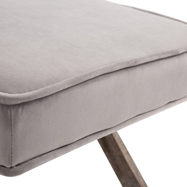 Footstool Ottoman Vintage W/Padded Seat, Velvet, 49.5Lx45Wx41H Cm - Grey