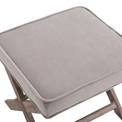 Footstool Ottoman Vintage W/Padded Seat, Velvet, 49.5Lx45Wx41H Cm - Grey