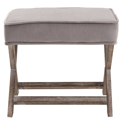 Footstool Ottoman Vintage W/Padded Seat, Velvet, 49.5Lx45Wx41H Cm - Grey