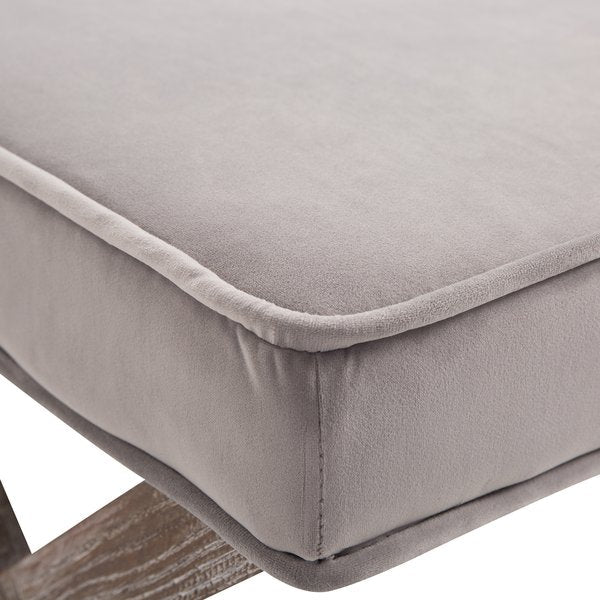 Footstool Ottoman Vintage W/Padded Seat, Velvet, 49.5Lx45Wx41H Cm - Grey