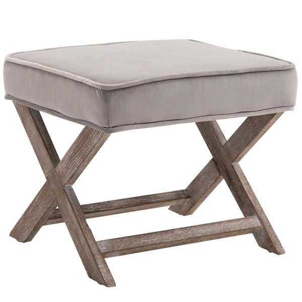 Footstool Ottoman Vintage W/Padded Seat, Velvet, 49.5Lx45Wx41H Cm - Grey