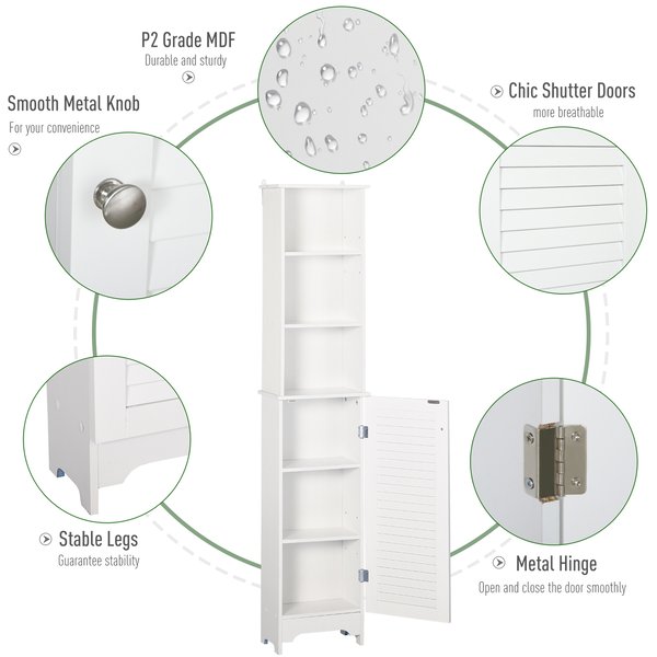 Freestanding 6-Tier Tall Bathroom Storage Cabinet - White